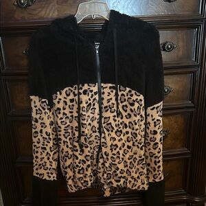 Leopard Print Fleece Hoodie Jacket
